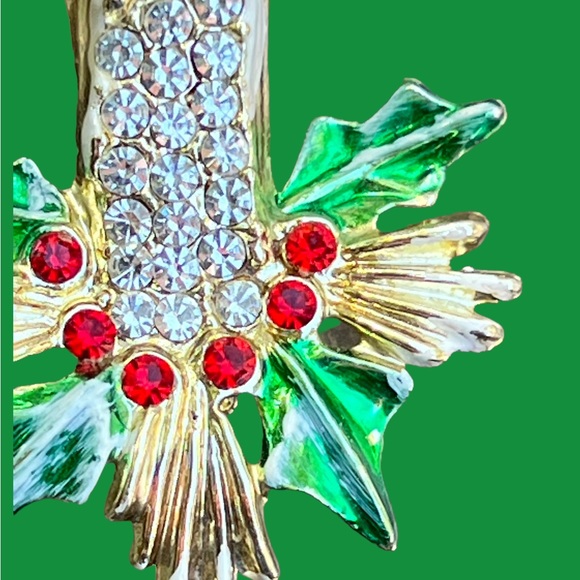 VINTAGE 1950s🎄 CHRISTMAS BROOCH Candle & branches Private Collection Never Worn - Picture 13 of 16
